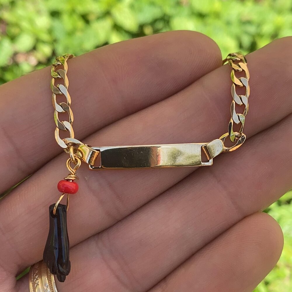 14K Gold Filled Baby ID Bracelet Curb Azabache 5.5" Customize Jewelry Pulsera